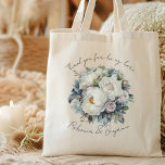 White Wedding Peonies Custom Thank You Tote Bag<br><div class="desc">Hotel wedding thank you bags with white peonies design.  Cotton tote,  personalised with thank you text and names of the bride and groom.  Use as welcome bags,  or change the wording for other uses.</div>
