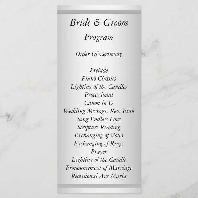 White Wedding Program Programme (Front)