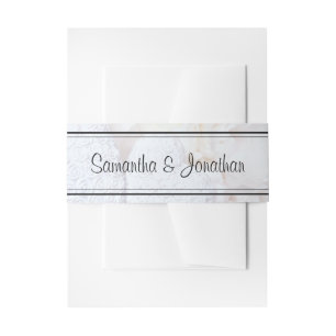 White Wedding Reflecting Hearts & Peony Flowers Invitation Belly Band