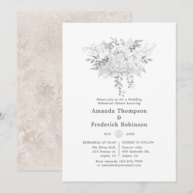 White Wedding Rehearsal Dinner Invitation (Front/Back)