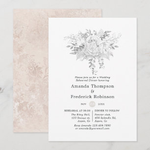White Wedding Rehearsal Dinner Invitation