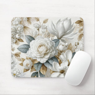 White Wedding Rose Design Mouse Mat