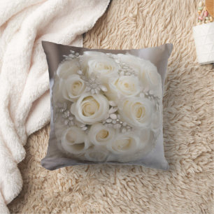 White Wedding Rose Topiary Ball With Sparkle, Cushion