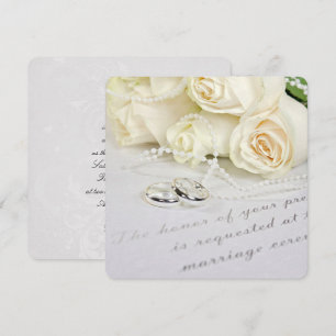 White Wedding Roses and Rings Invitation