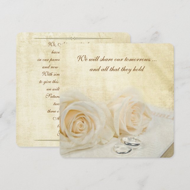 White Wedding Roses on Holy Bible Invitation (Front/Back)