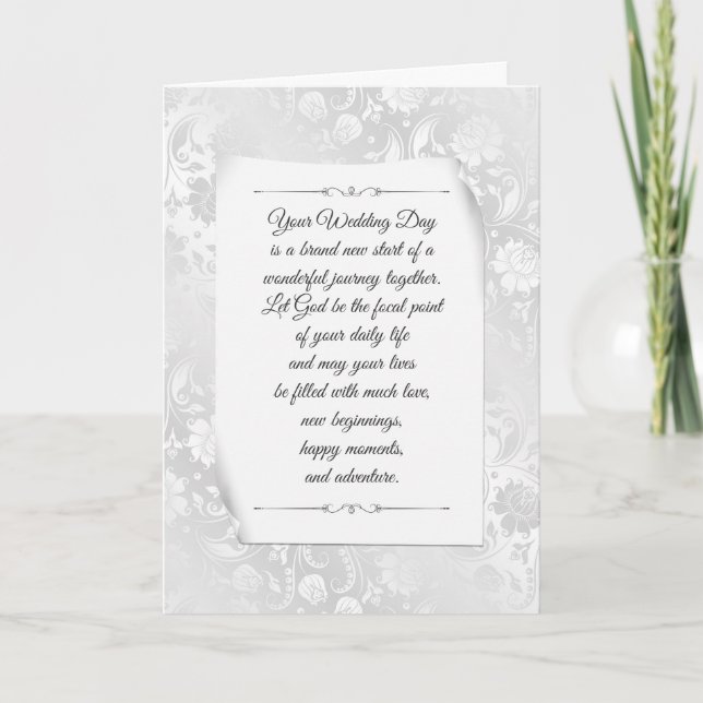 White Wedding Satin Damask Card (Front)
