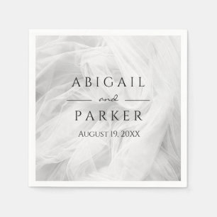 White Wedding Tulle with Newlywed Names Napkin