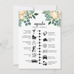White wedding weekend timeline, guest agenda advice card