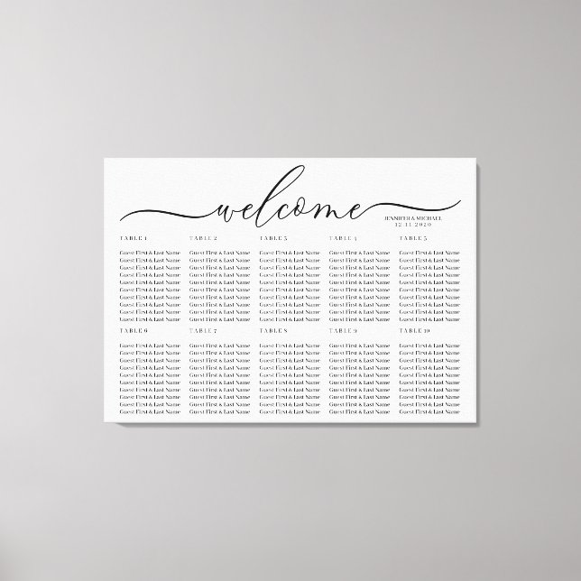 White Wedding Welcome Seating Table Numbers Canvas Print (Front)