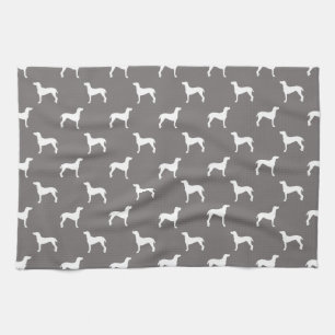 White Weimaraner Silhouettes On Grey Tea Towel