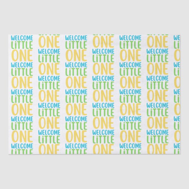 White "Welcome Little One" Baby Shower Tissue Paper (Front)