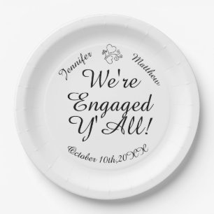White We're Engage Y'All Custom Printed Paper Plate