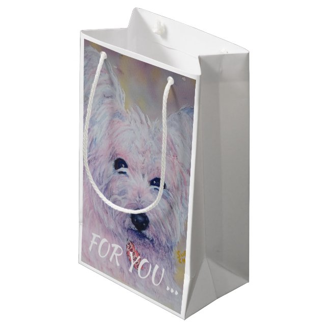 WHITE WEST HIGHLAND TERRIER SMALL GIFT BAG (Front Angled)