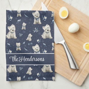 White Westie Christmas Tea Towel