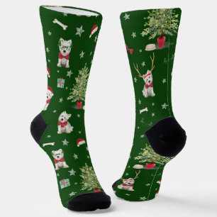 White Westie Christmas Whimsical  Socks