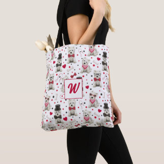 White Westie with Accessories Monogram Tote Bag
