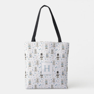 White Westie with Accessories Monogram Tote Bag