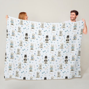 White Westie with Accessories Whimsical Fleece Blanket