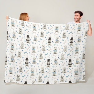 White Westie with Accessories Whimsical Fleece Blanket