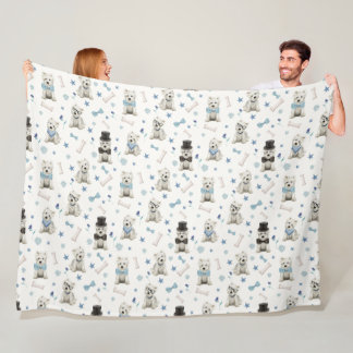 White Westie with Accessories Whimsical Fleece Blanket