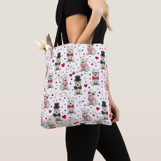 White Westie with Accessories Whimsical Tote Bag (Close Up)