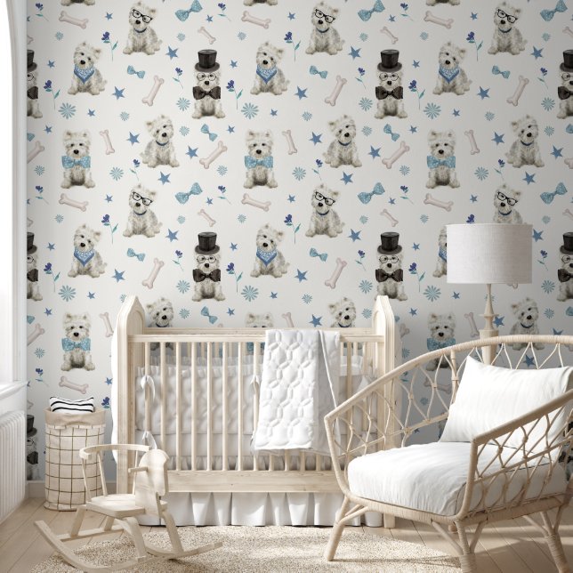 White Westie with Accessories Whimsical Wallpaper (Kids)