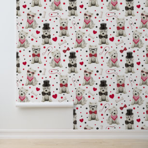 White Westie with Accessories Whimsical Wallpaper
