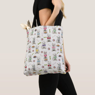White Westies with Accessories Whimsical  Tote Bag
