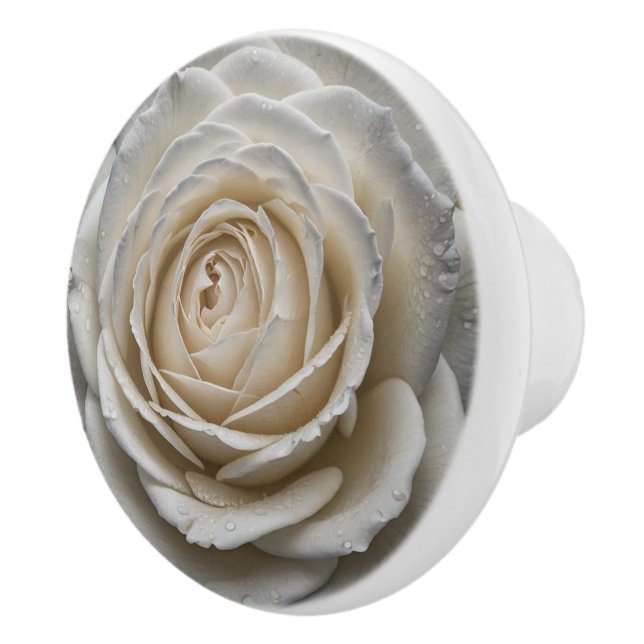 White wet rose close up design ceramic knob (Right)