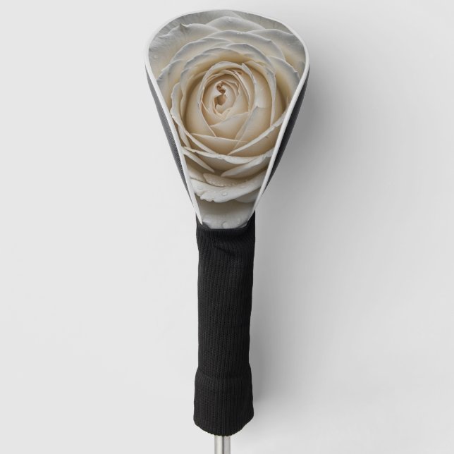White wet rose close up design golf head cover (Front)
