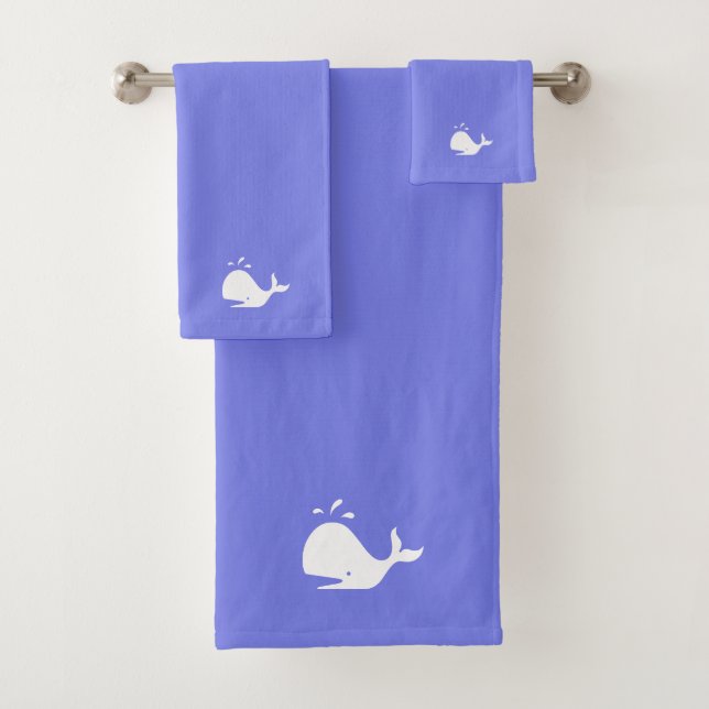 White Whale Fish on Light Blue Bath Towel Set (Insitu)