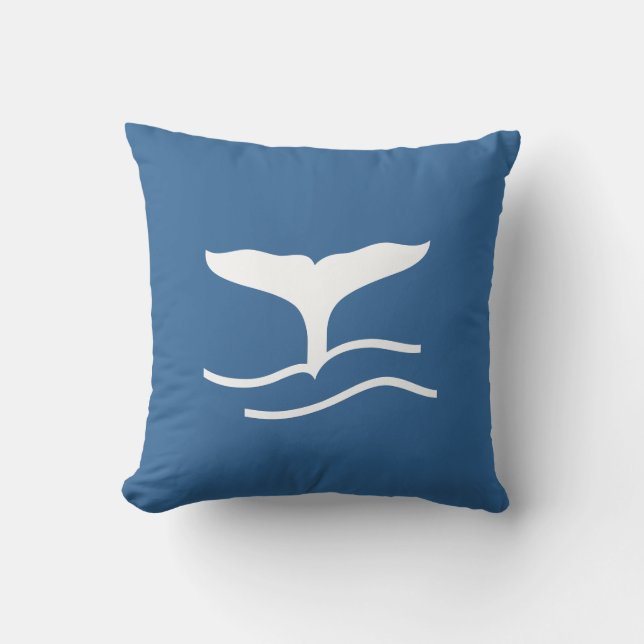 white whale tail on blue pillow (Front)