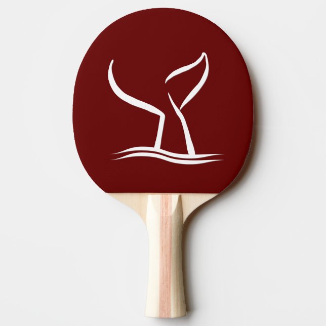 White Whale Tail on Dark Red Ping Pong Paddle (Back)