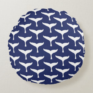 White Whale Tail Sea Animal Blue Ocean Marine Round Cushion