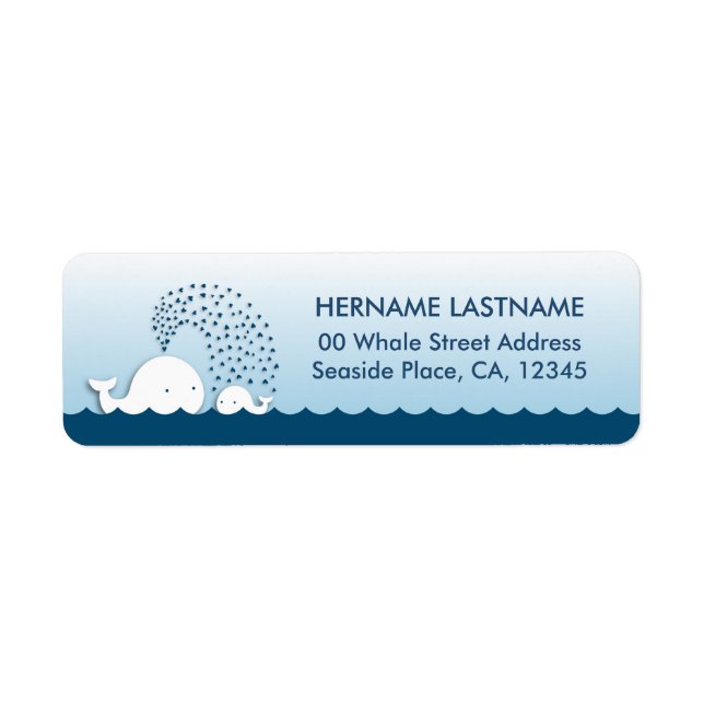 White Whales Baby Shower Return Address Labels (Front)