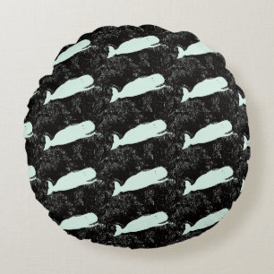 white whales on black throw pillow