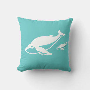 white whales  on teal blue pillow