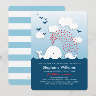 White Whales Stylish Baby Shower Invite Rounded