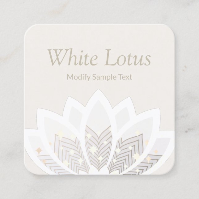 White Whimsical Lotus Flower Square Business Card (Front)