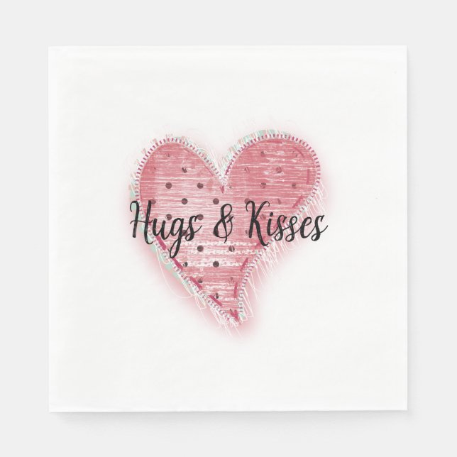 White Whimsical Pink Dotted Heart Napkin (Front)