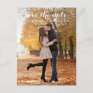 WHITE WHIMSICAL SCRIPT SAVE THE DATE POSTCARD