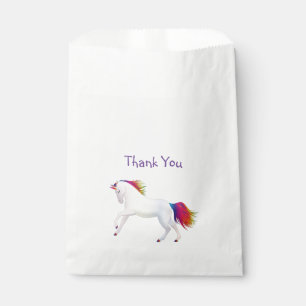 White Whimsical Unicorn Rainbow Colours on Purple Favour Bags