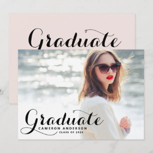 White Whimsicla Script Photo Graduation Party Invitation