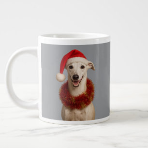 White whippet in Santa hat Christmas  Large Coffee Mug