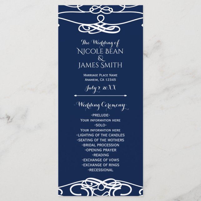 White & White Vintage Elegant Wedding Program Programme (Front)