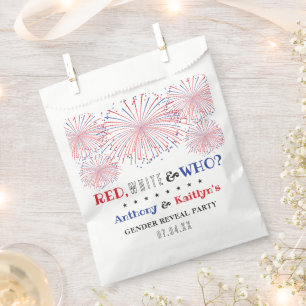 White & Who? 4th Of July Gender Reveal Party Favour Bags