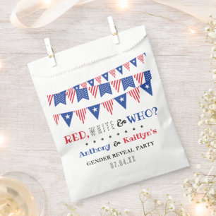 White & Who? 4th Of July Gender Reveal Party Favour Bags