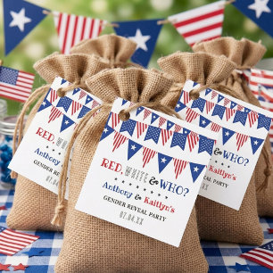 White & Who? 4th Of July Gender Reveal Party Favour Tags