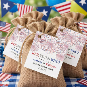 White & Who? 4th Of July Gender Reveal Party Favour Tags