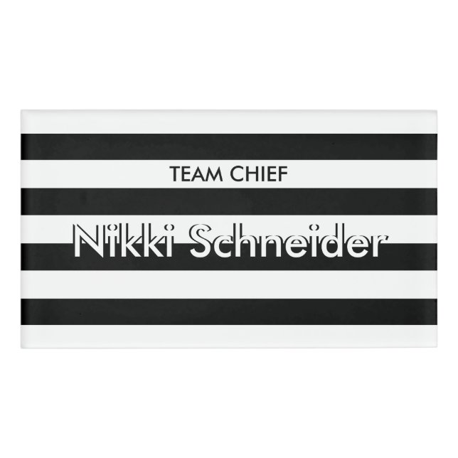 White wide Stripes + your backgr. & ideas Name Tag (Front)